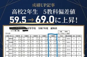 ステラ成績UP実績画像 高校2年5教科偏差値59.5から69.0に大幅上昇