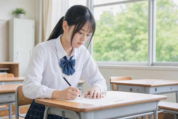 教室で高2の7月模試に取り組む高校生