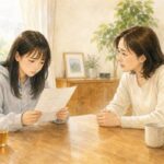 成績表を前にうつむく高校生と、心配そうに見つめる母親