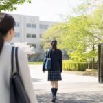 高校受験を控えた中学生と、その後ろ姿を見守る保護者。偏差値と内申点をどう見るかを考える場面