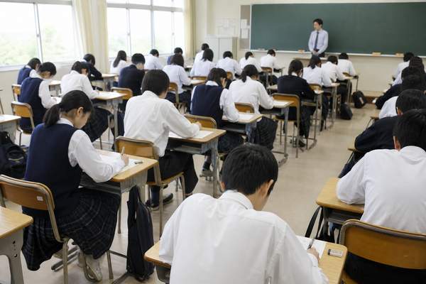 同じ模試を同じ条件で受けている高校生たちの教室