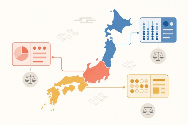 都道府県によって内申の計算方法や比重が異なることを示した日本地図の図解
