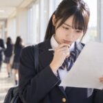 返却された数学のテストを見返し、最初に止まった場所を探している高校生