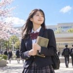 古典の教科書を抱えて登校する制服の高校生。漢文の再読文字をこれから学ぶ場面