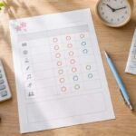9教科すべてが2の通知表と、換算内申26を表示した電卓、東京の路線図を並べて進路を考える机の上