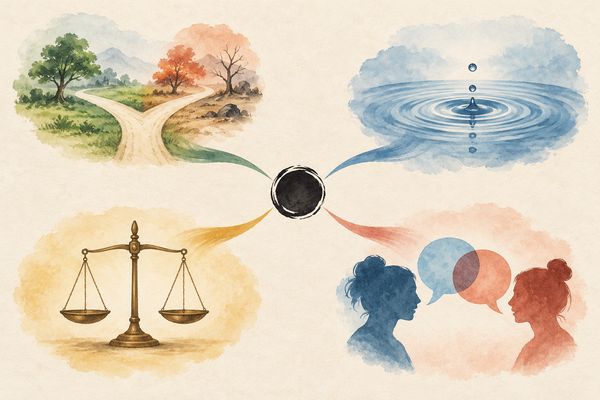 漢文の「若」が、もし・ごとし・しく・なんじの4つの読み方に分かれることを表した図