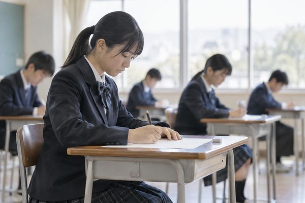 学力検査を受けている受験生たち。通常の都立全日制や私立の一般入試では当日点が合否を左右する