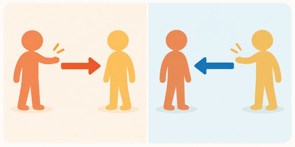 使役は主語から相手へ、受身は相手から主語へ矢印が向くことを左右で並べて示した図解