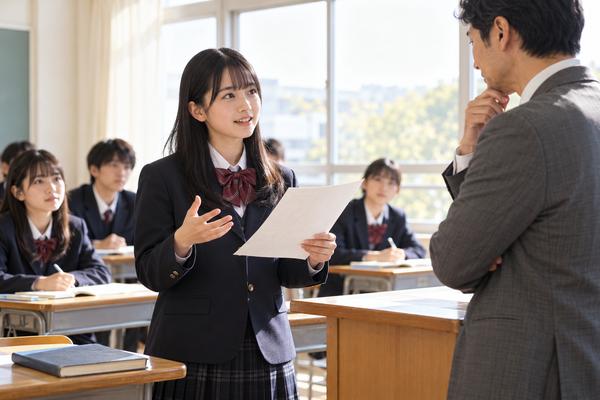 初めて読む漢文について、そう訳せる理由を先生に説明している制服の高校生