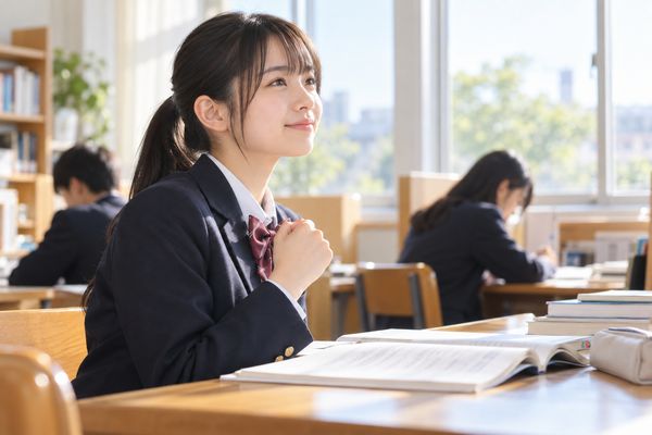 教室で確認問題を解き、不と副詞の語順を根拠に考えている高校生